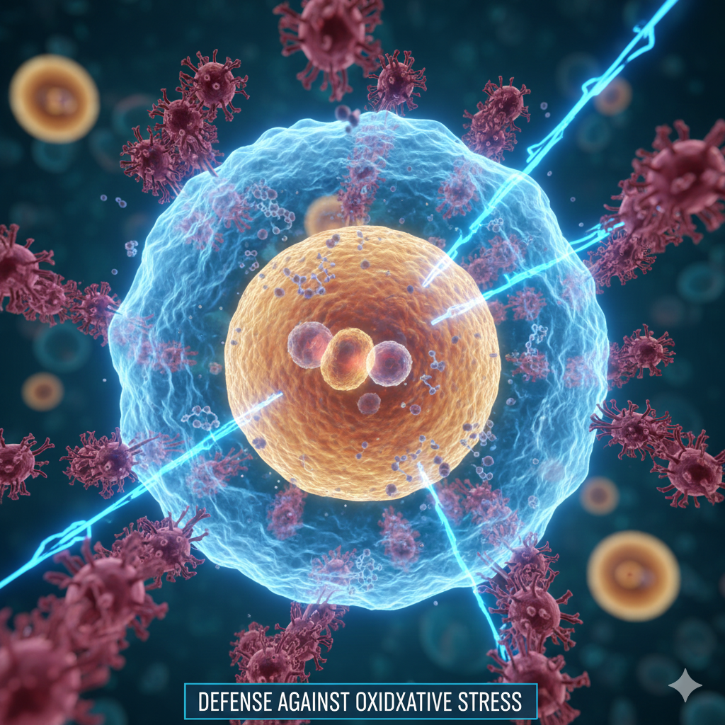 Shield-style graphic symbolizing defense against oxidative stress
